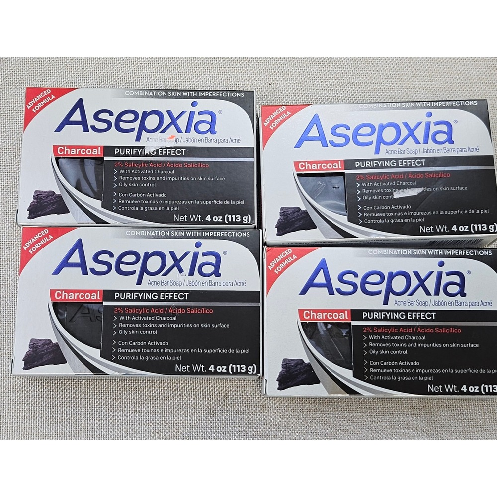 Asepxia Acne Bar Soap Charcoal 4oz 2% Salicylic Acid Purifying Purifier 4 Pack